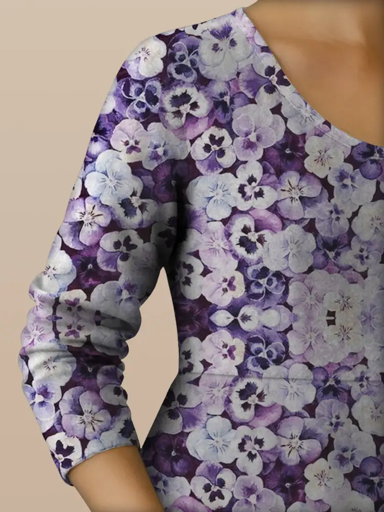 Women’s Purple Forget-Me-Not Print Alzheimer’s Awareness Support Dress