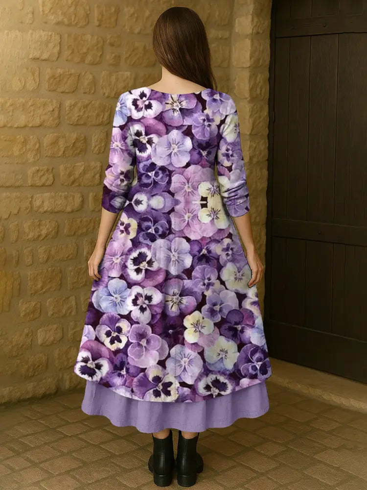 Women’s Purple Forget-Me-Not Print Alzheimer’s Awareness Support Dress