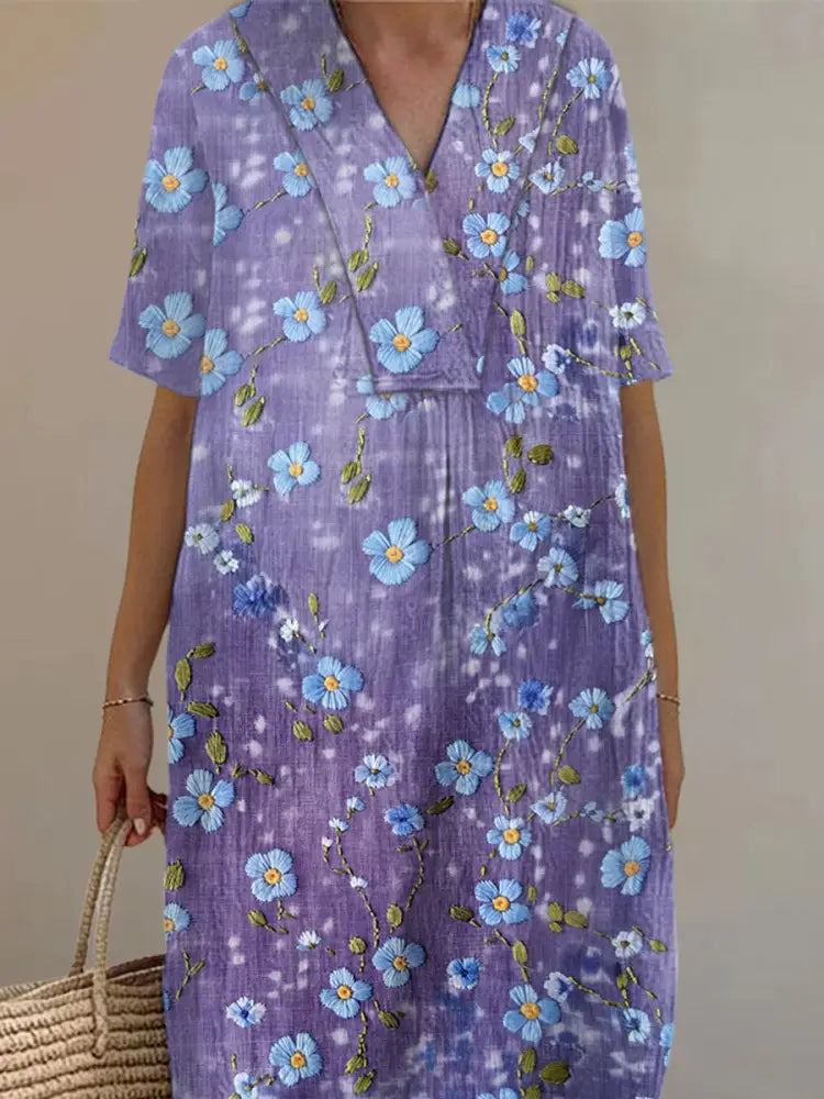 Women’s Purple Forget-Me-Not Print Alzheimer’s Awareness Support Dress