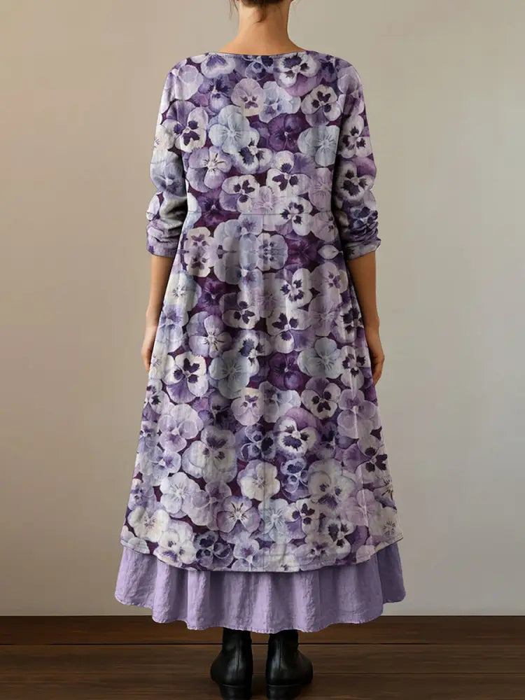 Women’s Purple Forget-Me-Not Print Alzheimer’s Awareness Support Dress