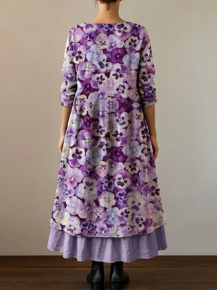 Women’s Purple Forget-Me-Not Print Alzheimer’s Awareness Support Dress