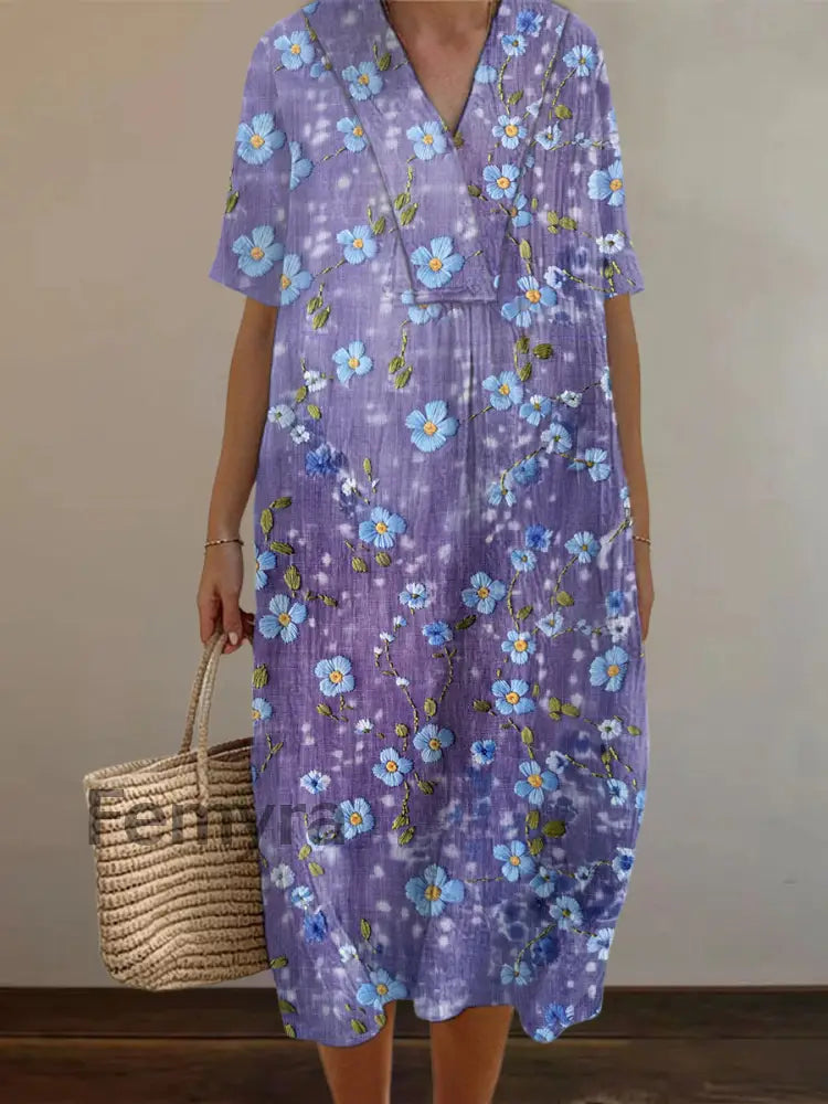 Women’s Purple Forget-Me-Not Print Alzheimer’s Awareness Support Dress Purple / S