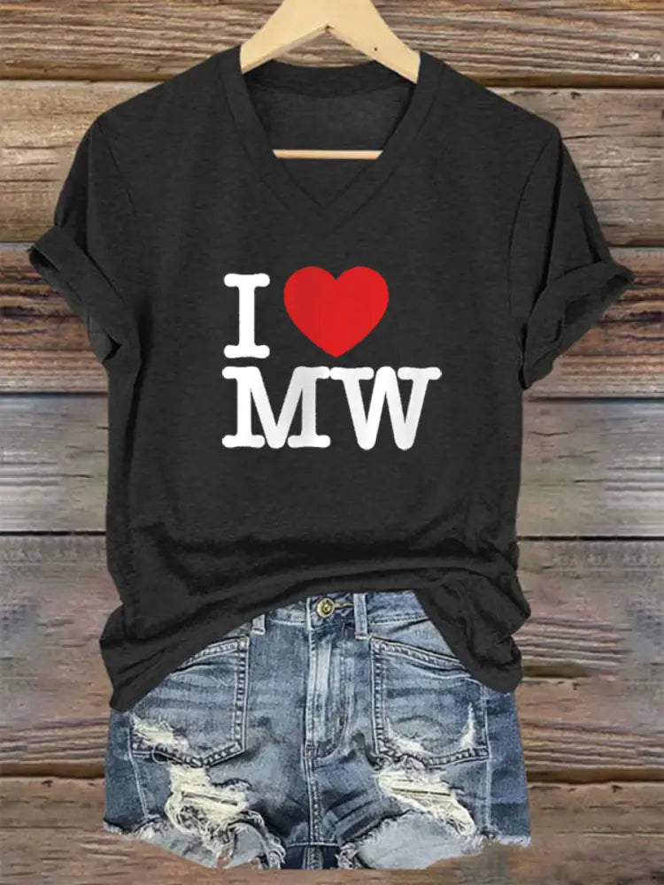 Women’s Wallen I Love MW Printed Short Sleeve T-Shirt Black / S