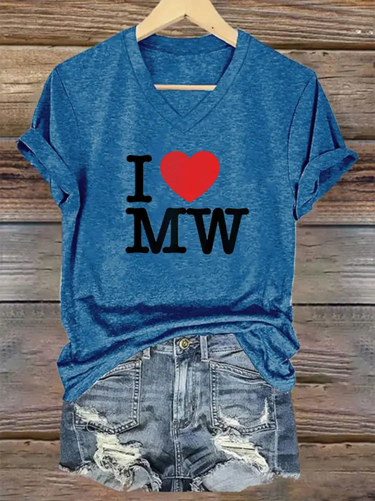 Women’s Wallen I Love MW Printed Short Sleeve T-Shirt Blue / S