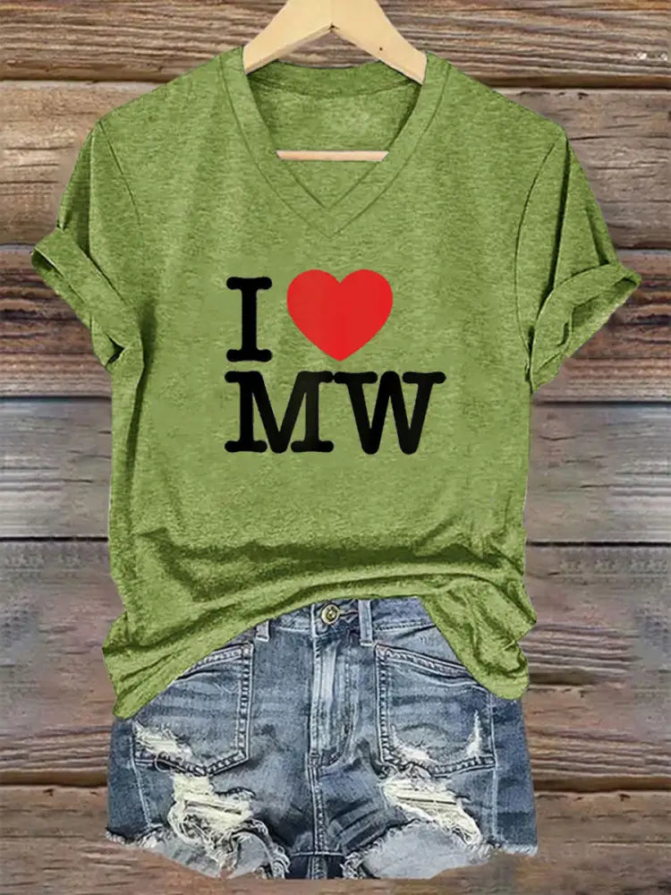 Women’s Wallen I Love MW Printed Short Sleeve T-Shirt Green / S