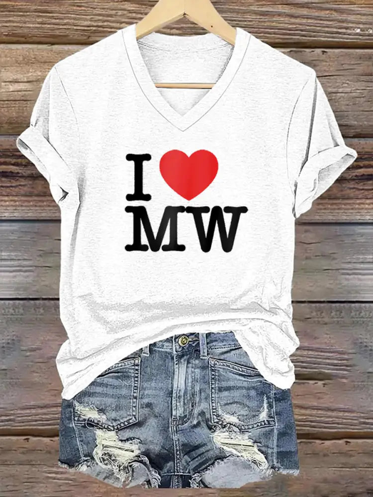 Women’s Wallen I Love MW Printed Short Sleeve T-Shirt White / S