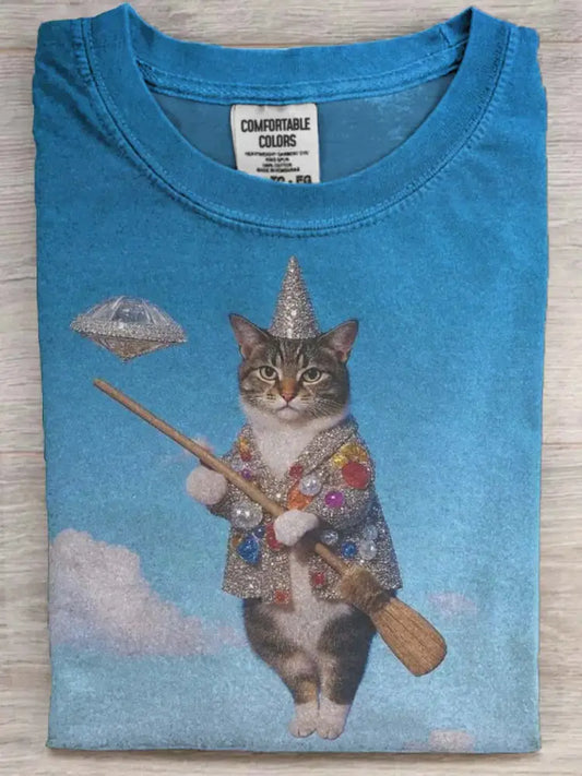 Cute Funny Cat Printed Casual Short Sleeve T-Shirt As picture / S