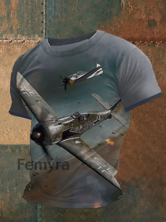 England Fighter Jets Printed Vintage Fashion Loose Short Sleeve T-Shirt Haze blue / S