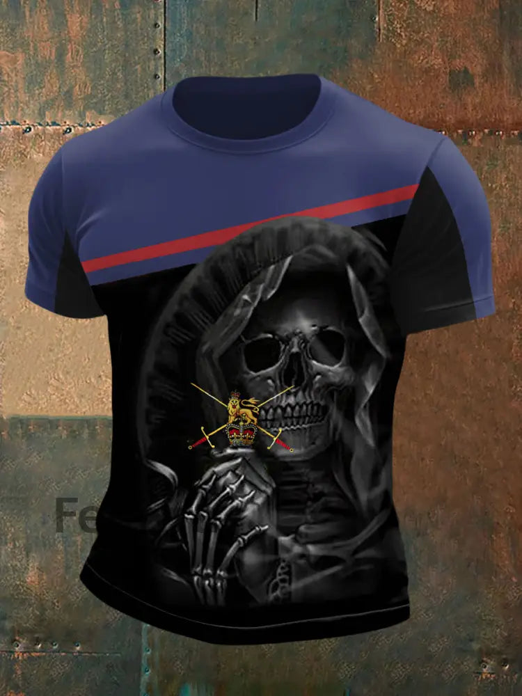 Men’s British Army Skull Print Casual Tee Blue / S