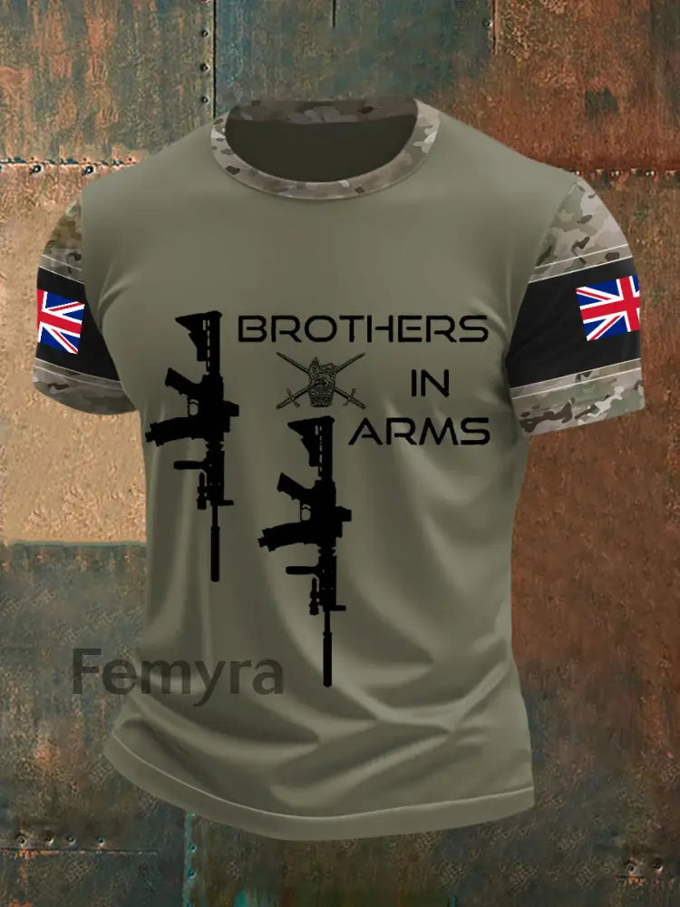 Men’s Brothers In Arms UK Flag Camouflage Print Casual Tee Army Green / S