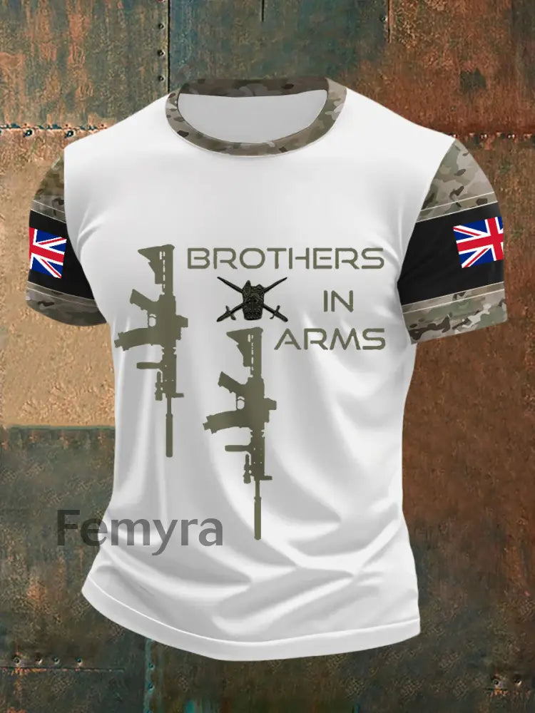 Men’s Brothers In Arms UK Flag Camouflage Print Casual Tee White / S