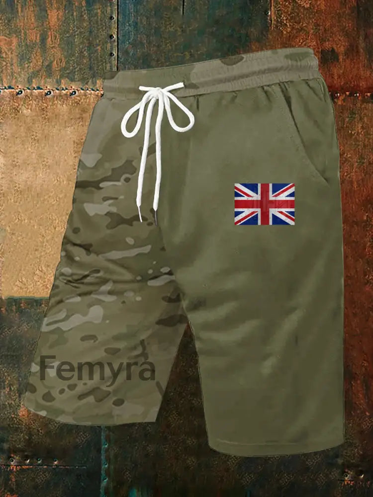 Mens Camouflage Union Jack Casual Pants Army Green / S