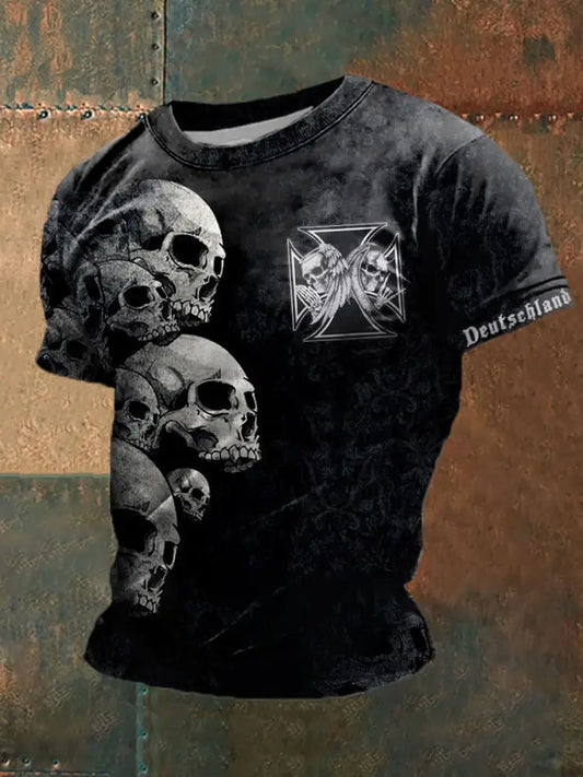 Men’s Iron Cross Skull Deutschland Printed Short Sleeve T-Shirt Black / S