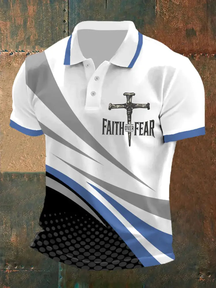 Men’s Faith Over Fear Cross Faith Casual Polo Blue / S