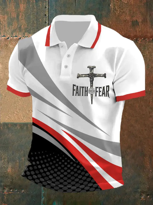 Men’s Faith Over Fear Cross Faith Casual Polo Red / S