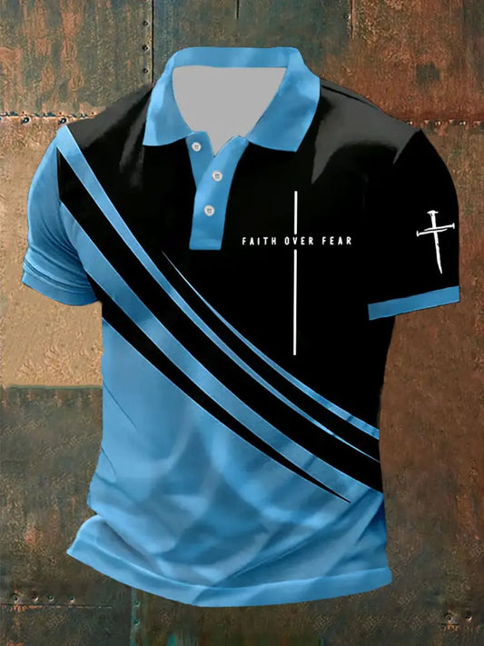 Men’s Faith Over Fear Printed Polo Shirt As picture / S