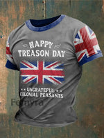 Men’s Funny Happy Treason Day Printed T-shirt Light Gray / S