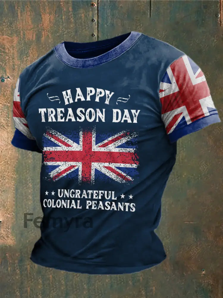 Men’s Funny Happy Treason Day Printed T-shirt Navy Blue / S