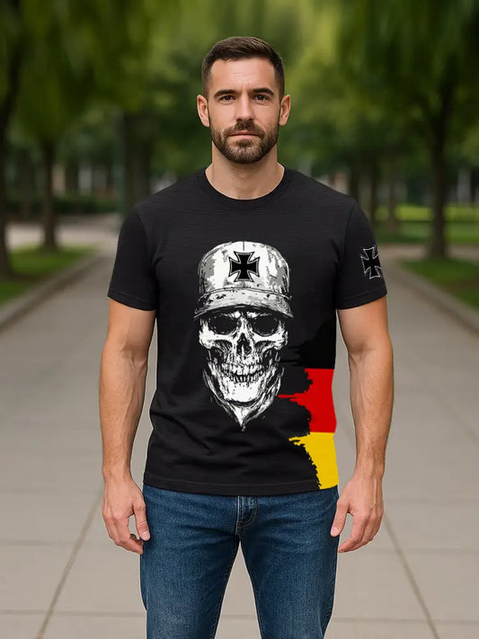Men’s German Iron Cross Skull Print T-shirt