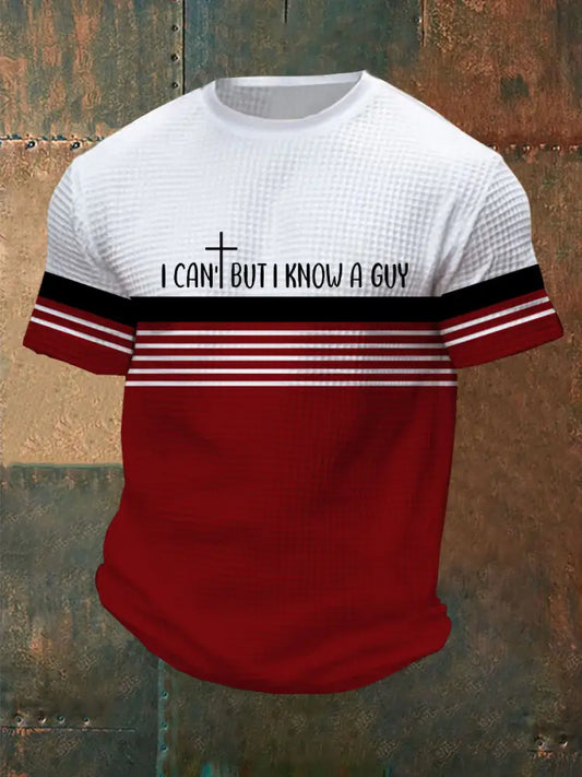 Men’s I Can’t But I Know A Guy Waffle Print T-shirt Red / S