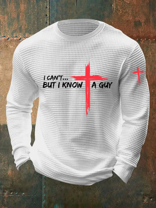 Men’s I Can’t But I Know A Guy Waffle Print T-shirt White / S