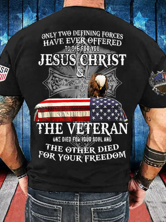 Men’s Memorial Day The Veteran And Jesus Printed T-shirt Black / S
