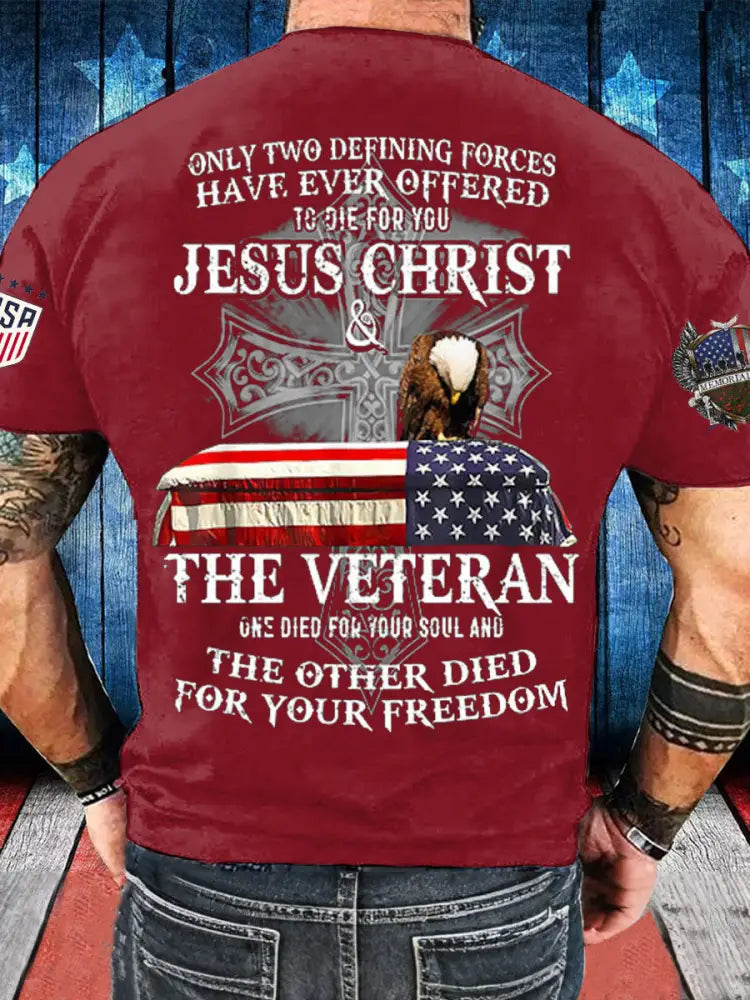 Men’s Memorial Day The Veteran And Jesus Printed T-shirt Red / S