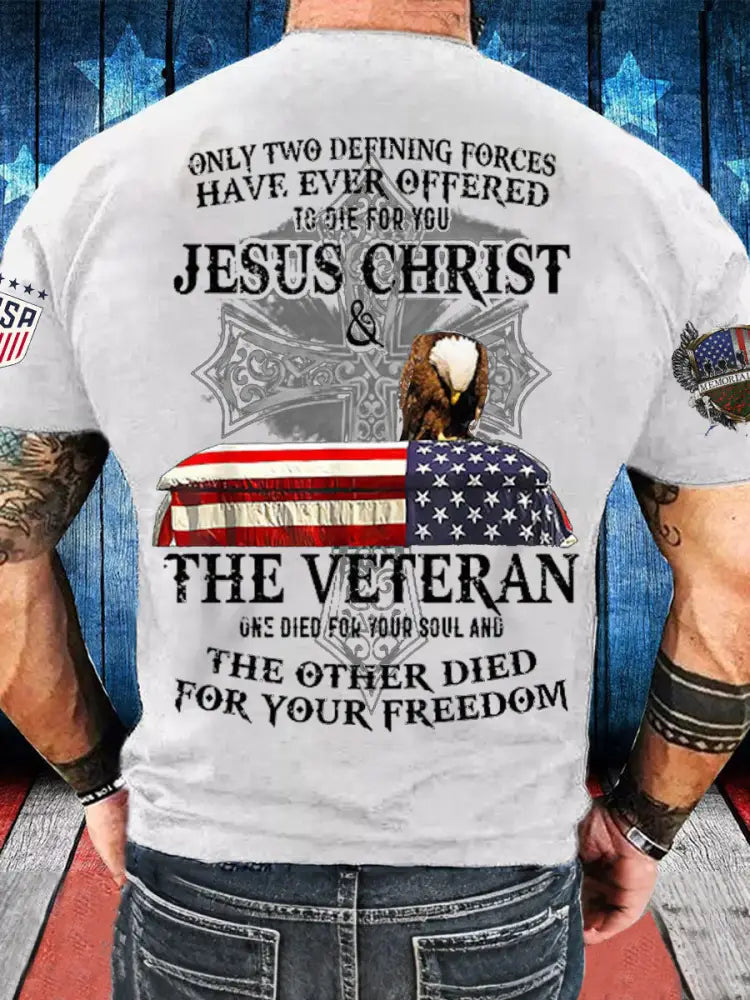 Men’s Memorial Day The Veteran And Jesus Printed T-shirt White / S