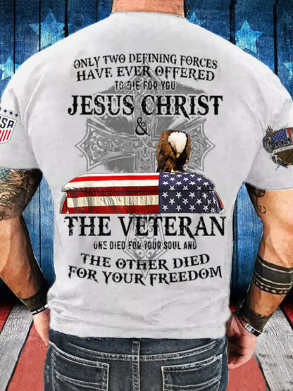 Men’s Memorial Day The Veteran And Jesus Printed T-shirt White / S