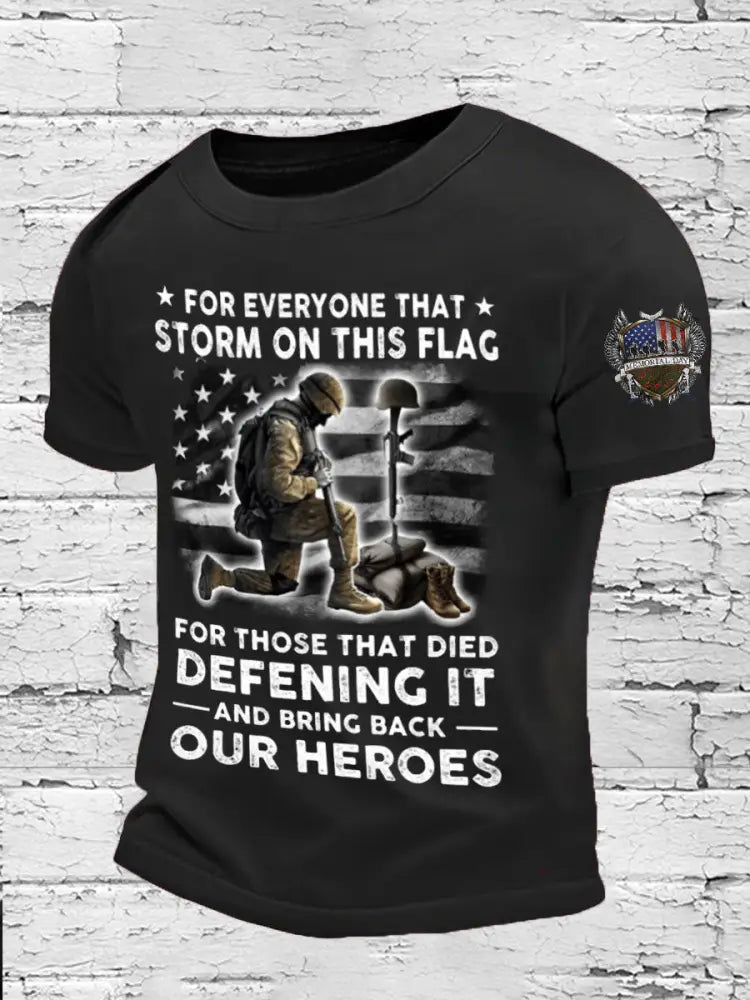Men’s Memorial Day Veteran Bring Back Our Heros Printed T-shirt Black / S