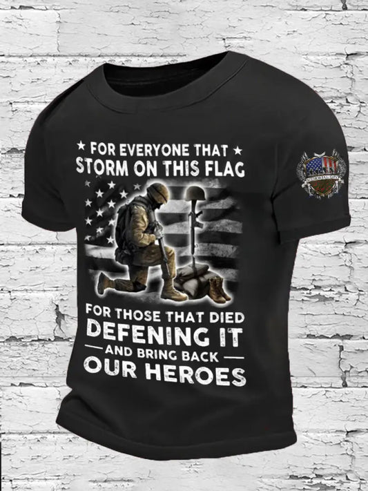 Men’s Memorial Day Veteran Bring Back Our Heros Printed T-shirt Black / S