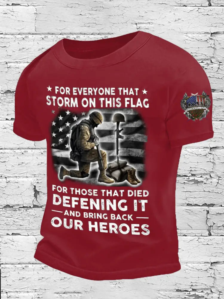 Men’s Memorial Day Veteran Bring Back Our Heros Printed T-shirt Red / S
