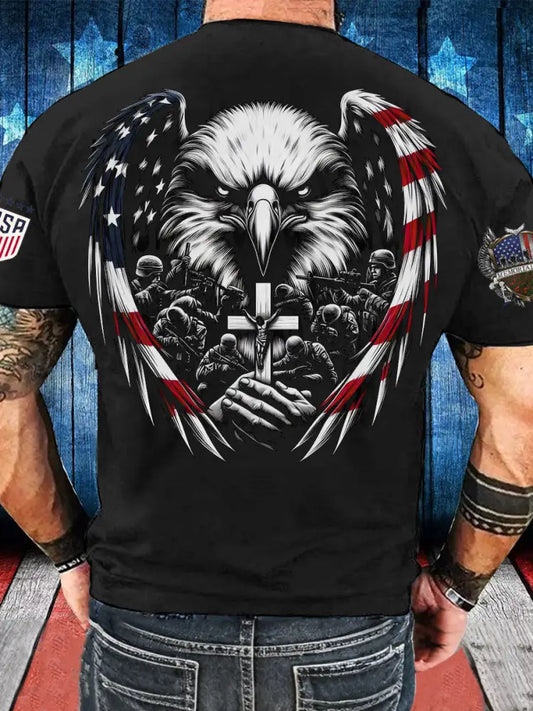 Men’s Memorial Day Veteran Eagle Cross Printed T-shirt Black / S
