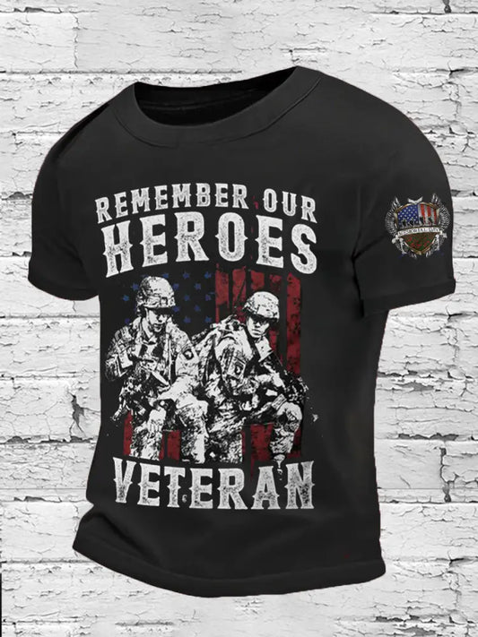 Men’s Memorial Day Veteran Remember Our Heros Printed T-shirt Black / S