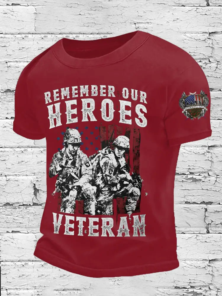 Men’s Memorial Day Veteran Remember Our Heros Printed T-shirt Red / S