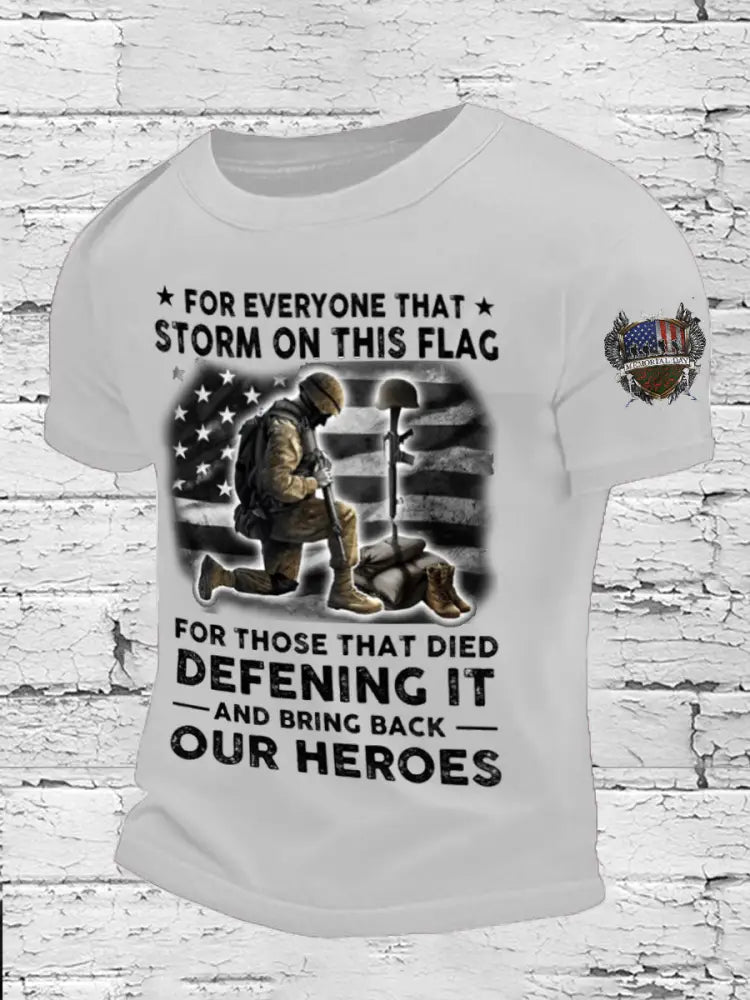 Men’s Memorial Day Veteran Remember Our Heros Printed T-shirt White / S