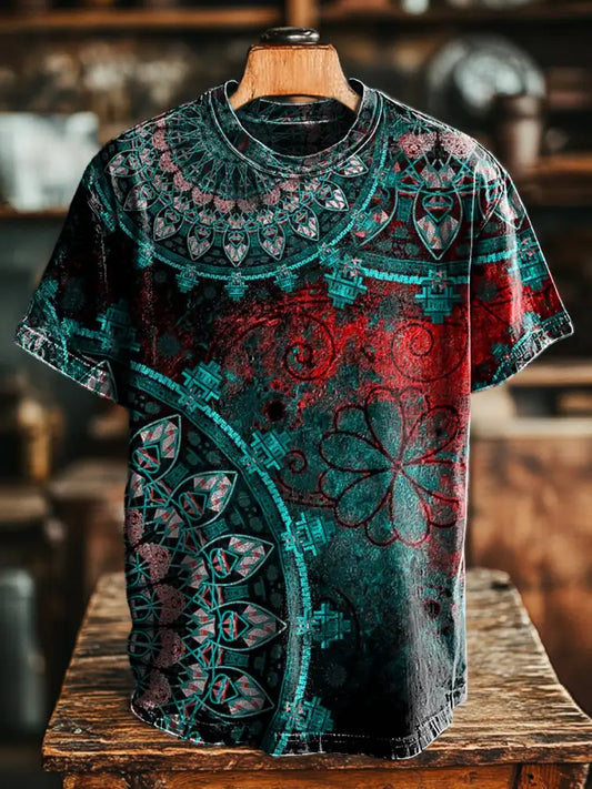 Unisex Retro Dark Kaleidoscope Print Casual Loose Short Sleeve T-Shirt Colorful / S
