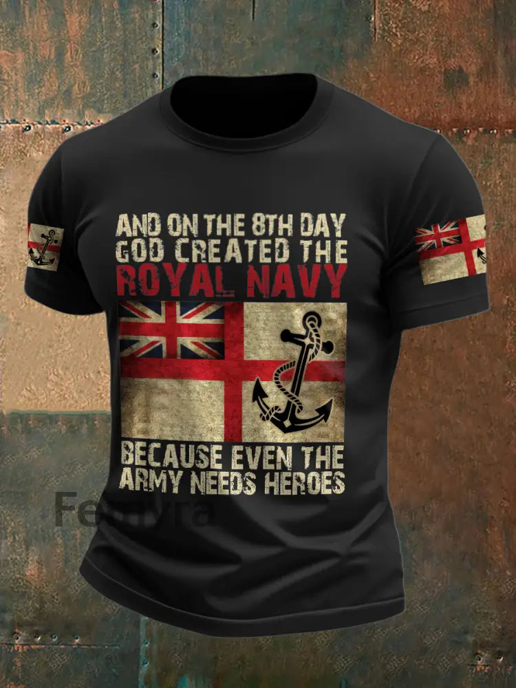 Men’s Royal Navy Veteran On The 8th Day Printed T-shirt Black / S