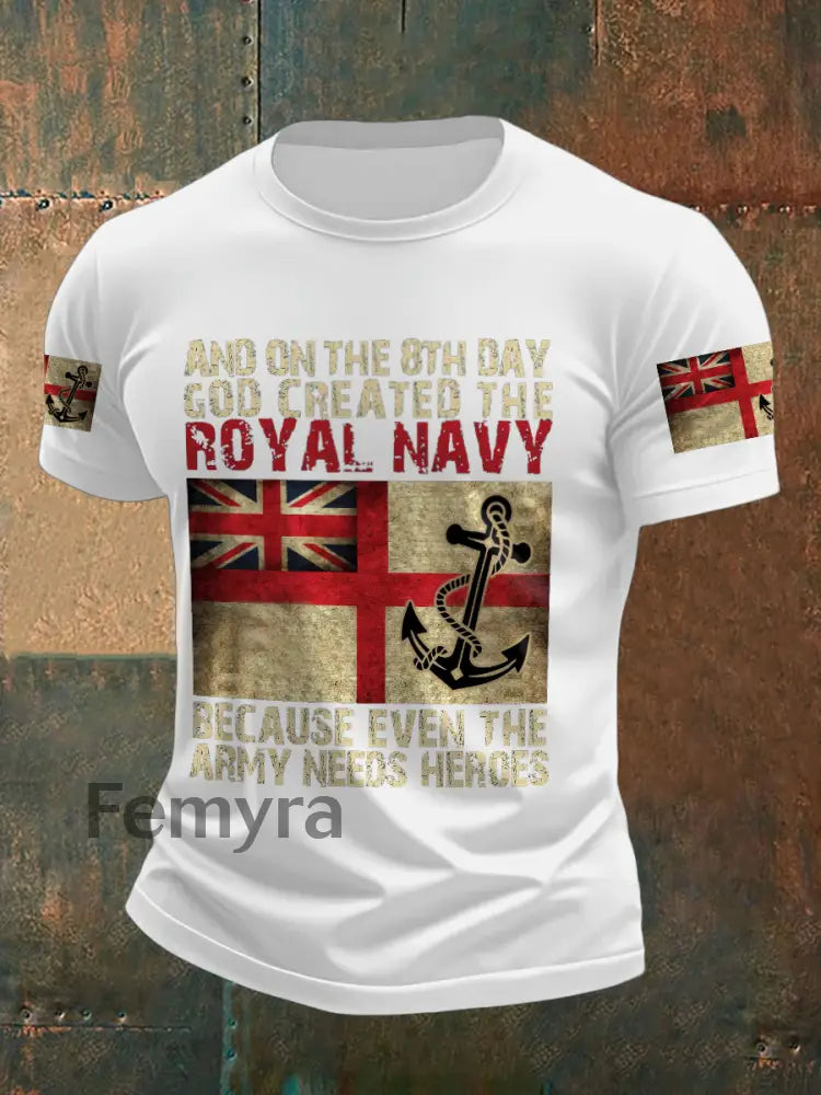 Men’s Royal Navy Veteran On The 8th Day Printed T-shirt White / S
