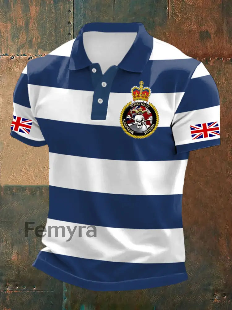 Men’s Royal Navy Veteran Printed Casual Tops Navy Blue / S
