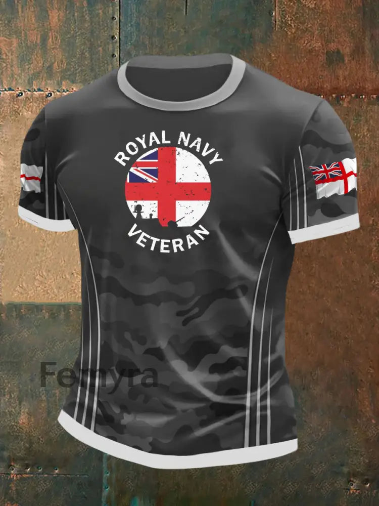 Men’s Royal Navy Veteran Printed T-shirt Light Gray / S