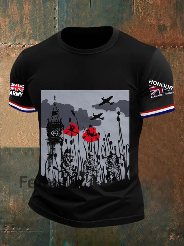 Men’s UK Flaf Honour Our Armed Forces Short Sleeves Tee Black / S
