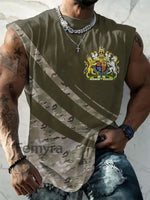 Men’s UK Flag Camouflage Print Casual Tank Top Army Green / S