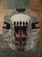 Men’s UK Flag Camouflage Skull Print Casual Waffle Sweatshirt Camouflage / S