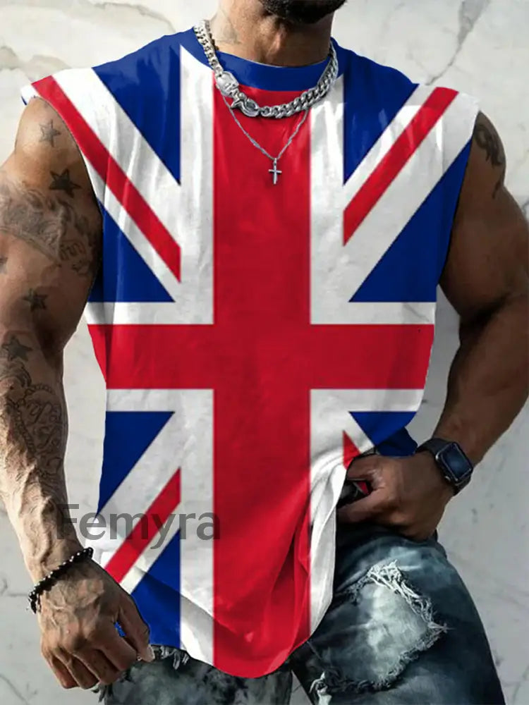 Men’s UK Flag Print Casual Tank Top As picture / S