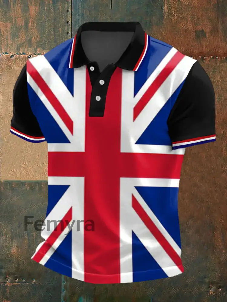 Men’s UK Flag Print Casual Top Black / S