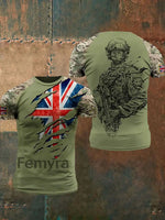 Men’s UK Flag Printed Casual Short Sleeve T-shirt Army Green / S