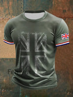 Men’s UK Flag Printed Casual Short Sleeve T-shirt Army Green / S