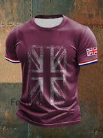 Men’s UK Flag Printed Casual Short Sleeve T-shirt Wine Red / S