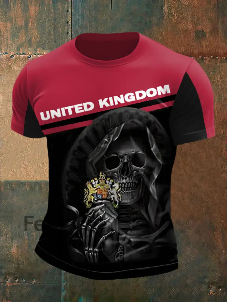 Men’s United Kingdom Skull Print Casual Tee Red / S
